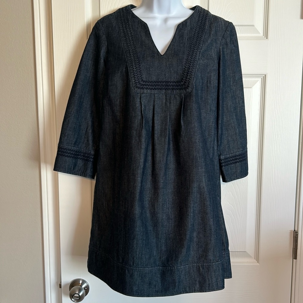 Boden women’s tunic top dress, size 8, denim chambray